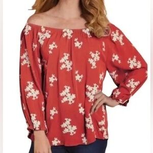 Soft Surroundings PXL embroidered shirt top red white petite XL